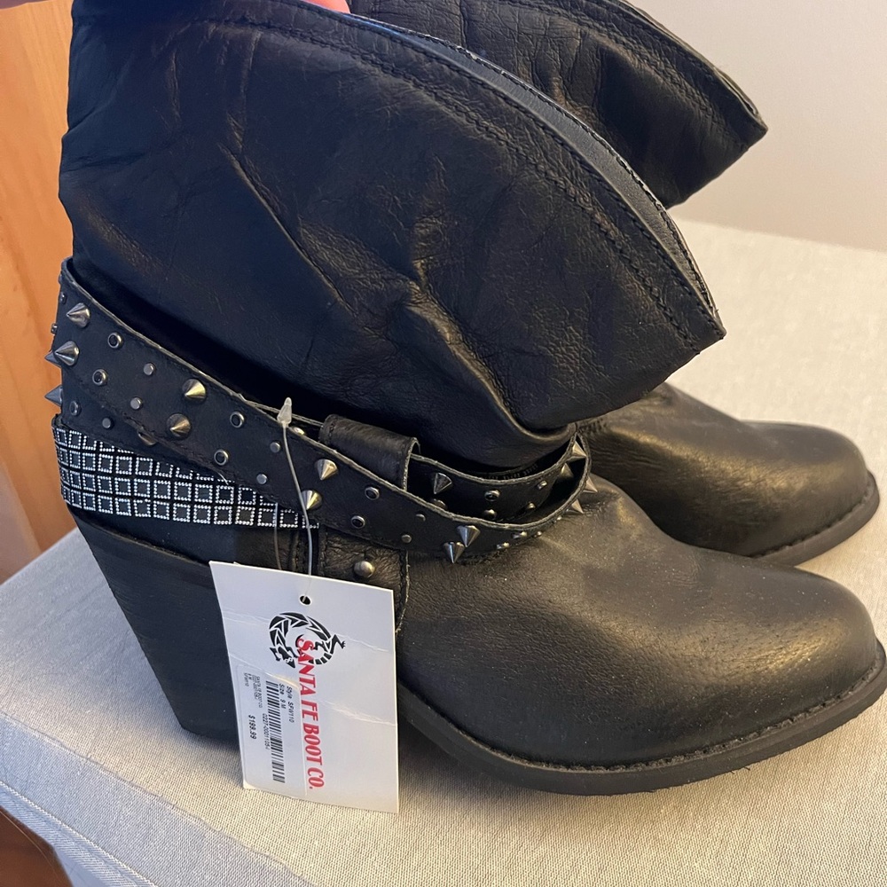 Black Heeled Boots with Chunky Heel and Studded Strap from Nashville